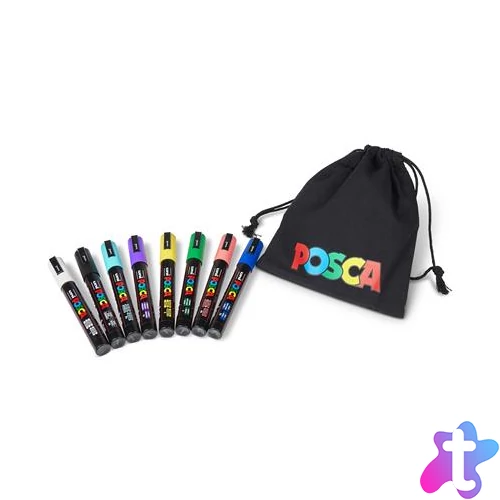 Dekormarker készlet, 1,8-2,5 mm, UNI "Posca Pouch PC-5M", 8 különböző szín, tartóval
