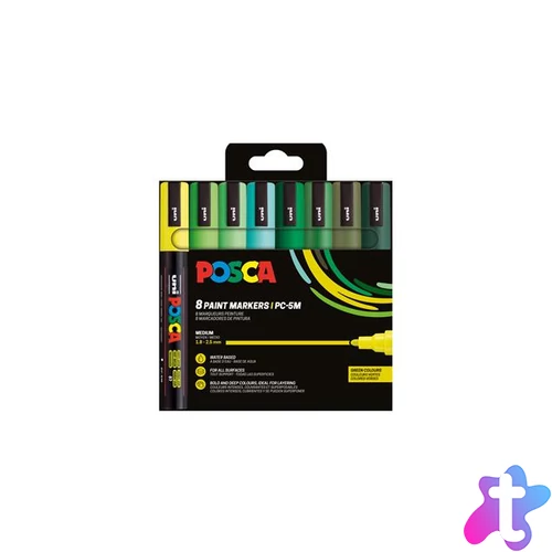 Dekormarker készlet, 1,8-2,5 mm, UNI "Posca PC-5M", 8 különböző zöld szín