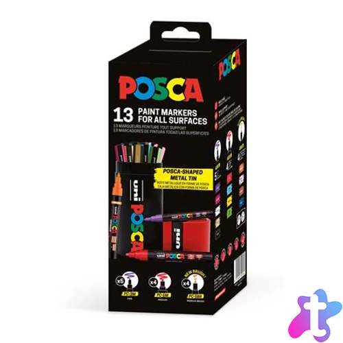 Dekormarker készlet, Posca fém dobozos, UNI "Posca", 13 különböző szín