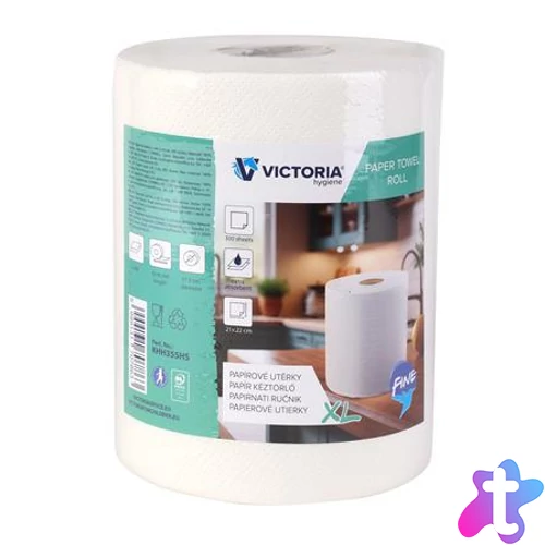 Kéztörlő, tekercses, 2 rétegű, 300 lap, VICTORIA HYGIENE, "Fine XL"