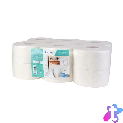 Toalettpapír, 2 rétegű, 19 cm átmérő, VICTORIA HYGIENE, "Fine Mini Jumbo", fehér