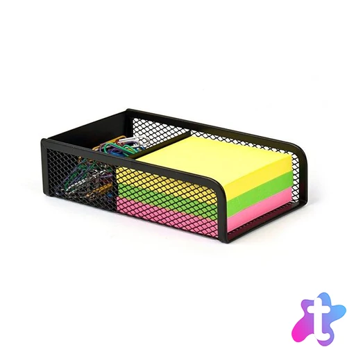 Kockatömbtartó és gemkapocstartó, fémhálós, VICTORIA OFFICE, fekete