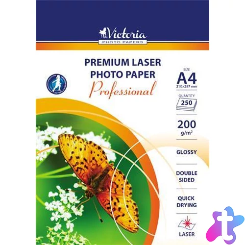 Fotópapír, lézer, A4, 200 g, fényes, kétoldalas, VICTORIA PAPER "Professional"