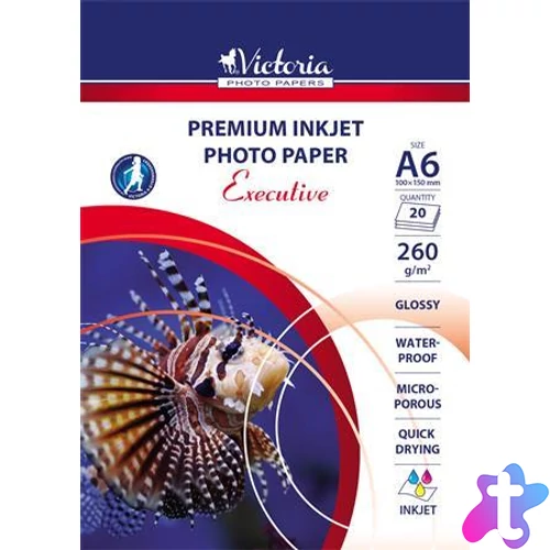 Fotópapír, tintasugaras, A6, 260 g, magasfényű, VICTORIA PAPER "Executive"