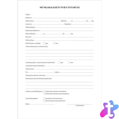 Nyomtatvány, munkabaleseti nyilvántartó napló, 32 oldal, A4, VICTORIA PAPER, 10 tömb/csomag