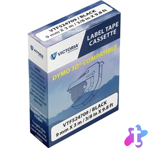 Feliratozógép szalag, 9 mm x 3 m, VICTORIA TECHNOLOGY, fekete