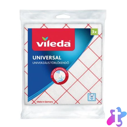 Törlőkendő, 34x36 cm, 3 db, VILEDA "Universal", fehér-piros