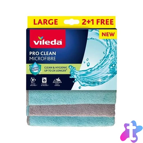 Törlőkendő, mikroszálas, 2+1 db, VILEDA "Pro Clean", kék-szürke