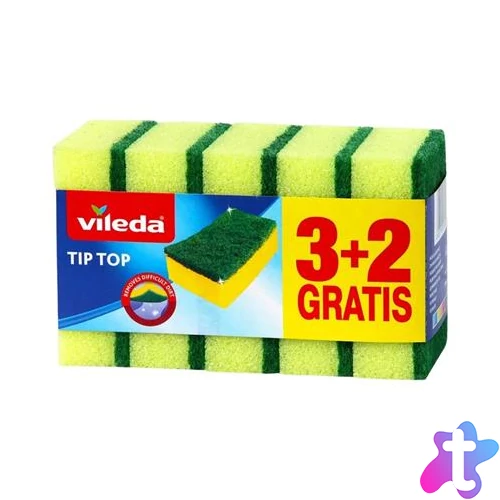 Mosogatószivacs, 3+2 db, VILEDA "Tip Top", sárga