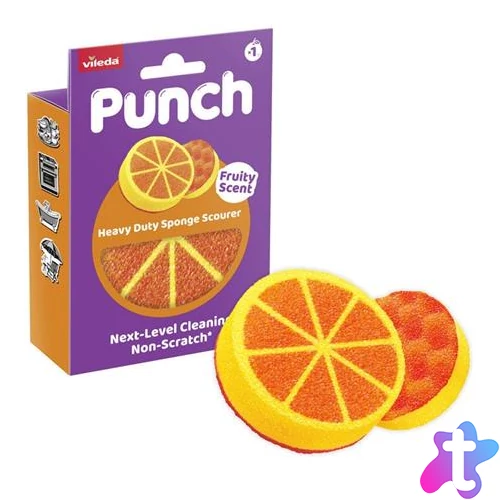 Súrolószivacs, extra erős, VILEDA "Punch Dual Action Scrub", narancs