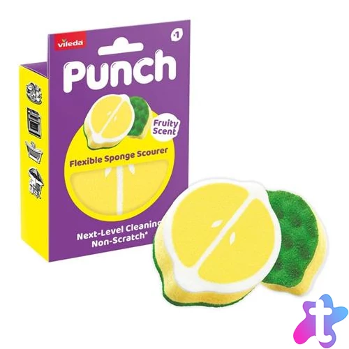 Súrolószivacs, rugalmas, VILEDA "Punch Scrub `n` Flex", citrom