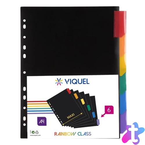 Regiszter, műanyag, A4 Maxi, 6 részes, VIQUEL "Rainbow Class", fekete