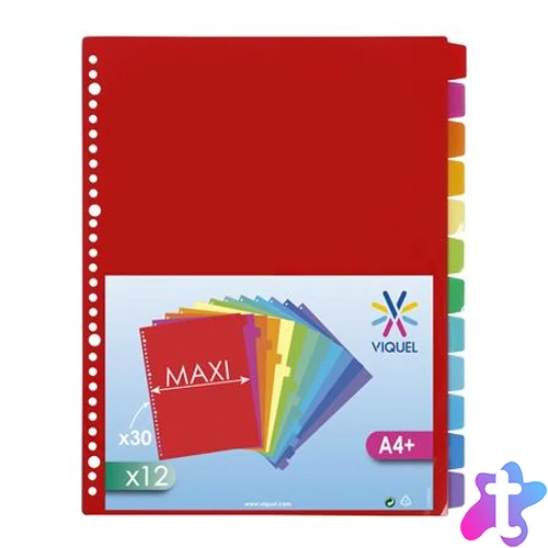 Regiszter, műanyag, A4 Maxi, 12 részes, VIQUEL
