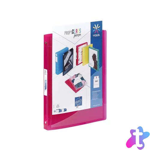 Gyűrűs könyv, panorámás, 4 gyűrű, 25 mm, A4, PP, VIQUEL "Propyglass Perso", piros