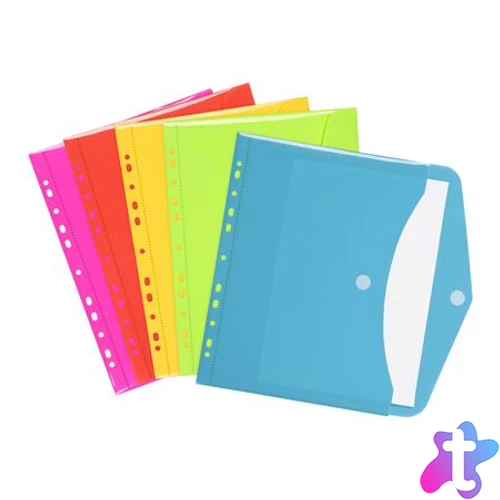 Irattartó tasak, A4, PP, patentos, VIQUEL "Happy Fluo", vegyes színek