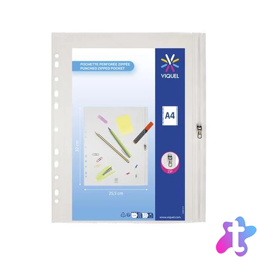 Irattartó tasak, A4, PP, zipzáras, VIQUEL "Pockets", áttetsző
