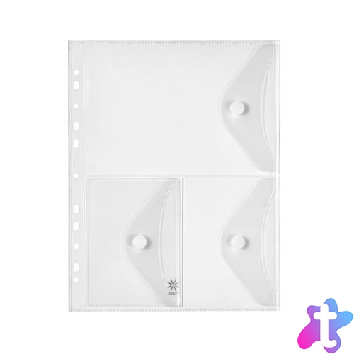 Irattartó tasak, A4, PP, patentos, 3 rekeszes, VIQUEL "Pockets", áttetsző