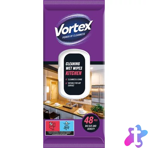 Nedves törlőkendő, konyhai, 48 db, VORTEX