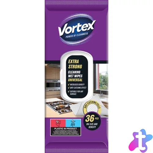 Nedves törlőkendő, univerzális, visszazárható tetővel, 36 db, VORTEX, extra erős