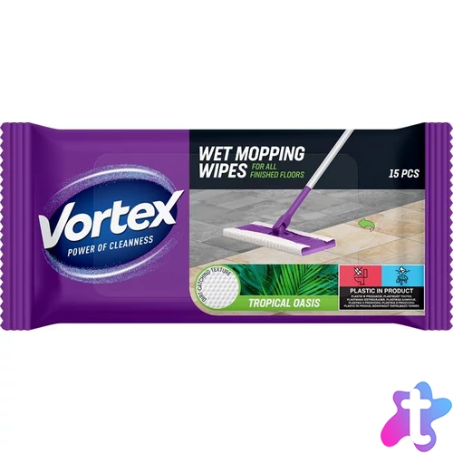 Nedves padlótörlő kendő, 15 db, VORTEX, trópusi ilattal