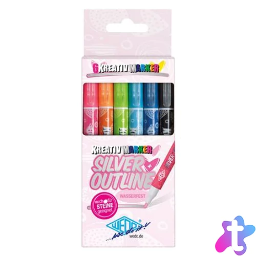 Filctoll készlet, 1-2 mm, metál ezüst, WEDO, 6 különböző színű kontúrral