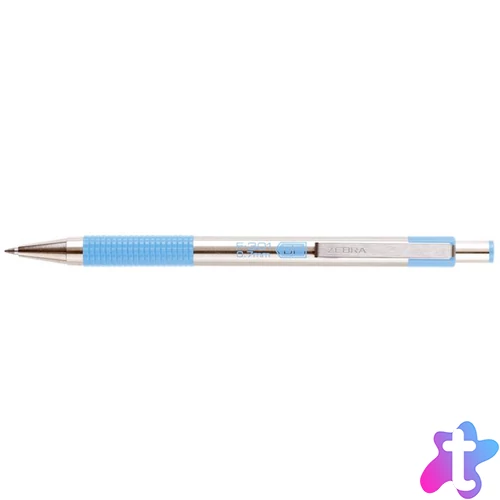 Golyóstoll, 0,24 mm, nyomógombos, rozsdamentes acél, pasztellkék tolltest, ZEBRA "F-301", kék