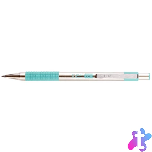 Golyóstoll, 0,24 mm, nyomógombos, rozsdamentes acél, pasztellzöld tolltest, ZEBRA "F-301", kék