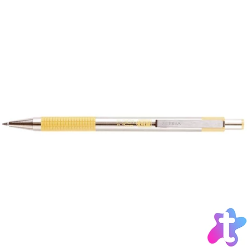 Golyóstoll, 0,24 mm, nyomógombos, rozsdamentes acél, pasztellsárga tolltest, ZEBRA "F-301", kék