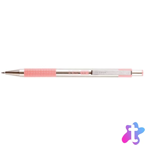 Golyóstoll, 0,24 mm, nyomógombos, rozsdamentes acél, pasztell rózsaszín tolltest, ZEBRA "F-301", kék