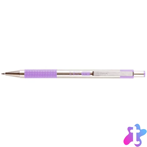 Golyóstoll, 0,24 mm, nyomógombos, rozsdamentes acél, pasztell-lila tolltest, ZEBRA "F-301", kék