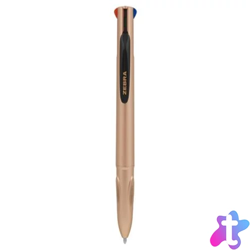 Golyóstoll, 0,37 mm, nyomógombos, négyszínű, ZEBRA "Smooth", rose gold