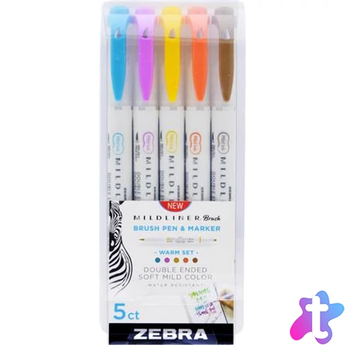 Ecsetirón készlet, kétvégű ZEBRA "Mildliner Warm", 5 szín