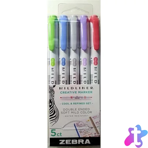Szövegkiemelő készlet, 1,4/4,0 mm, kétvégű ZEBRA "Mildliner Cool & Refined" 5 szín