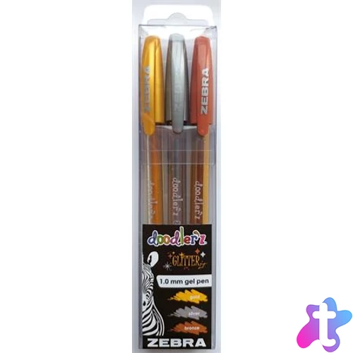 Zseléstoll készlet, 0,33 mm, kupakos, ZEBRA "Doodler`z Glitter", 3 különböző szín