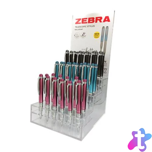Golyóstoll display, 0,24 mm, teleszkópos, rozsdamentes acél, ZEBRA "Telescopic Metal Stylus", kék