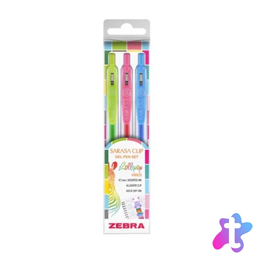 Zseléstoll készlet, 0,33 mm, nyomógombos, ZEBRA "Sarasa Clip Lollipop", 3 különböző szín