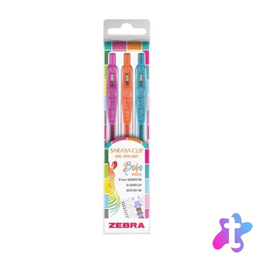 Zseléstoll készlet, 0,33 mm, nyomógombos, ZEBRA "Sarasa Clip Boho Vibes", 3 különböző szín