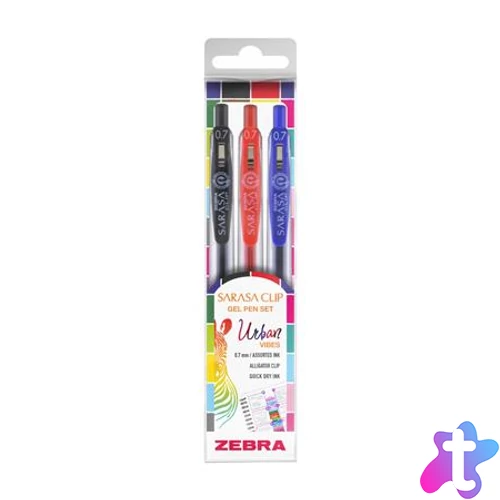 Zseléstoll készlet, 0,33 mm, nyomógombos, ZEBRA "Sarasa Clip Urban Vibes", 3 különböző szín