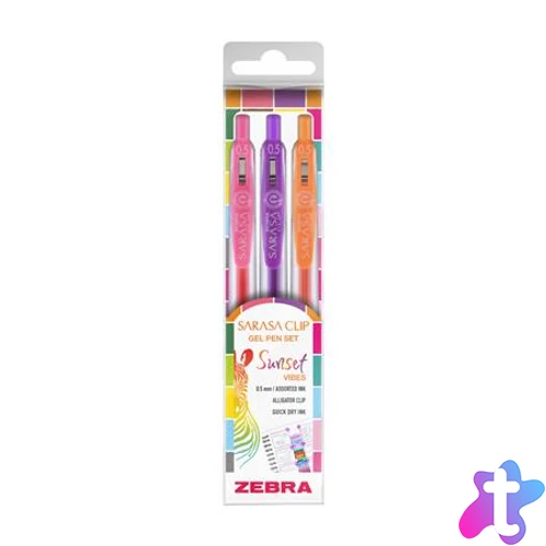 Zseléstoll készlet, 0,25 mm, nyomógombos, ZEBRA "Sarasa Clip Sunset", 3 különböző szín