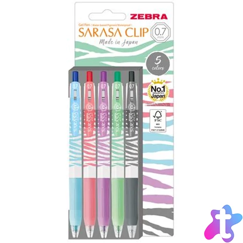 Zseléstoll készlet, 0,33 mm, nyomógombos, csíkos test, ZEBRA "Sarasa Clip Pastel", 5 különböző pasztell szín