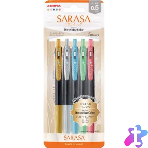 Zseléstoll készlet, 0,33 mm, nyomógombos, ZEBRA "Sarasa Clip Decoshine", 5 vegyes metál szín