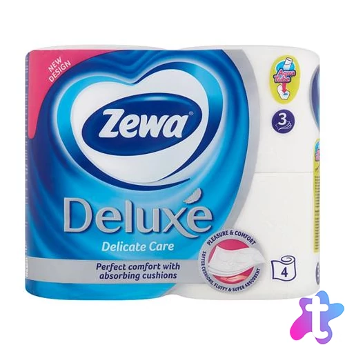 Toalettpapír, 3 rétegű, kistekercses, 4 tekercs, ZEWA "Deluxe", fehér