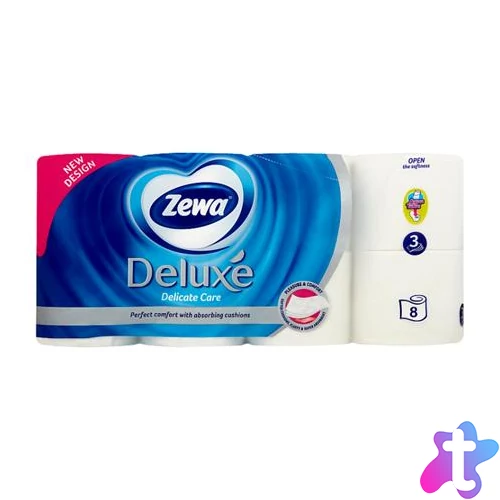 Toalettpapír, 3 rétegű, kistekercses, 8 tekercs, ZEWA "Deluxe", fehér