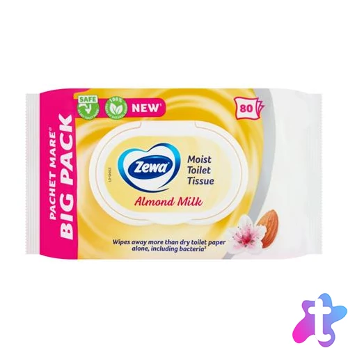 Toalettpapír, nedves, 80db, ZEWA, mandulatej