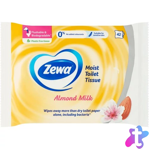 Toalettpapír, nedves, 42db, ZEWA, mandulatej