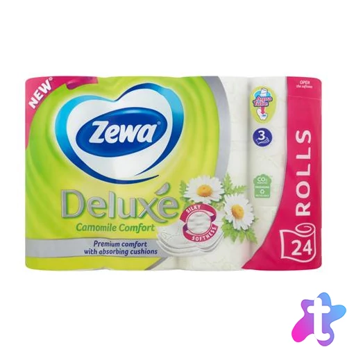 Toalettpapír, 3 rétegű, kistekercses, 24 tekercs, ZEWA "Deluxe", kamilla