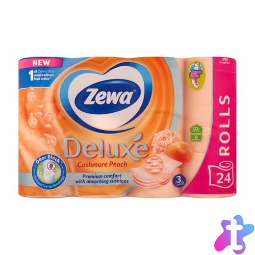 Toalettpapír, 3 rétegű, kistekercses, 24 tekercs, ZEWA "Deluxe", barack