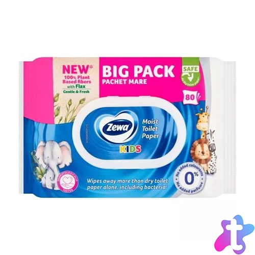 Toalettpapír, nedves, 80 db, ZEWA "Kids"