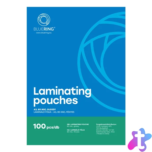 Lamináló fólia  A/3 ,80mic (100/cs) Bluering