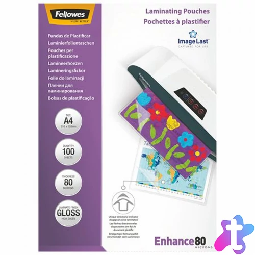 Lamináló fólia  A/4 ,80 mic fényes FELLOWES(100/cs)